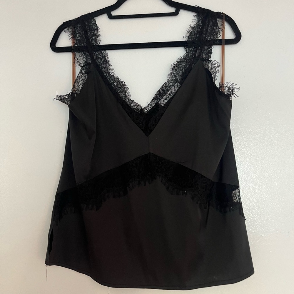 Black Satin and Lace Camisole Tank
